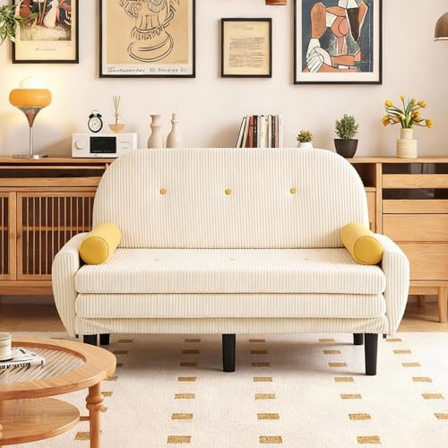 UNISOAR 2-Sitzer Sofa mit Rückenlehne verstellbar, Samt-Cord Stoff, Schlafsessel mit Stauraum, für Wohnzimmer, Schlafzimmer, Gästezimmer