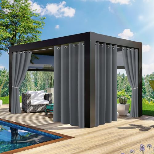 Fogmiea Lot de 2 rideaux d'extérieur opaques et imperméables avec œillets - 213 x 254 cm (H x l) - Résistant aux intempéries - Brise-vue - Protection solaire - Pour jardin, terrasse, balcon, pavillon