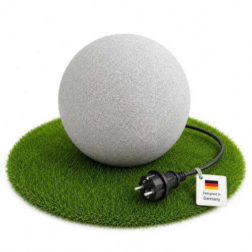 Gartenleuchte Kugelleuchte Ø 20cm Steinoptik, winterfeste Außenleuchte IP65, warmweiß 3000K, 230V netzbetrieben mit Stromkabel, für Garten, Terrasse & Beet, inkl. Erdspieß und E27 LED-Leuchtmittel