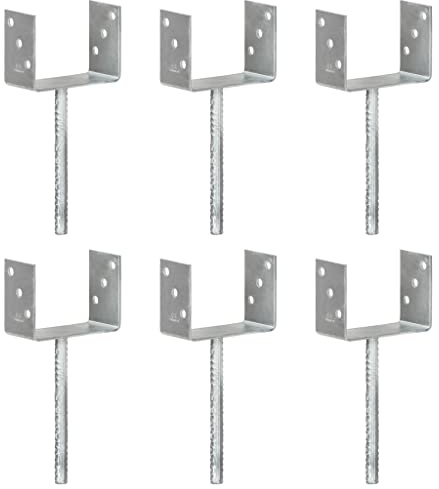 Ordellia 6 soportes para postes, acero galvanizado plateado, 14 x 6 x 30 cm, estaca, ancla, anclaje al suelo, manguito de impacto, anclaje para postes de vallas, pérgola, terraza