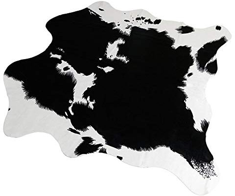 RCMeet Kuhfell-Teppich Rutschfester Kunstfell Teppich, 140 x 160 cm Faux Rindsleder Drucken Mat für Wohnzimmer Schlafzimmer Büro Stuhl Sofa (Kuh-Schwarz, 140x160cm)