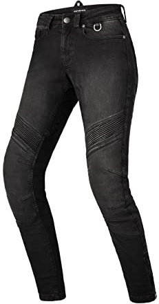 Shima JESS Jeans Moto Donna - Pantalone Transpirante, Elasticizzati, Vestibilità Regolare con Strato in Kevlar, Protezioni Slim Fit, per Ginocchia e Fianchi (Nero, 28)