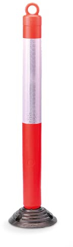 Betriebsausstattung24 Flexibler Absperrpfosten mit Kettenkopf - (Kunststoff, Höhe: 120,0 cm) - Rot mit Reflexstreifen - Selbstaufrichtender Begrenzungspfosten