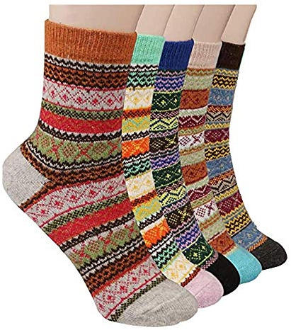 Bkrdty Damen Winter Wollsocken 5 Paar Winter Wolle Damen Socken Mehrfarbig Stricken Socken für Winter Draussen Sport Weihnachten Geschenke