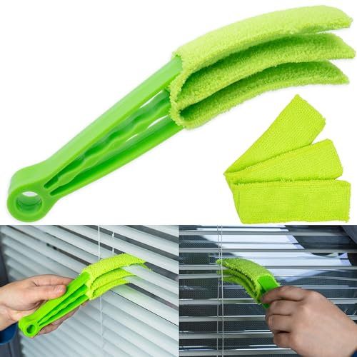 Cepillos Limpiadores, 1 Pieza, con 2 x Accesorio de Microfibra, para Persianas de Ventana Limpiador de Persianas, Cortinas, Aire Acondicionado y Contraventanas, Tamaño Compacto, Colector de Tela