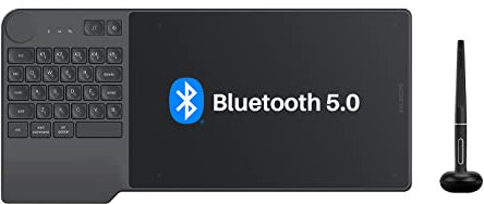 HUION Inspiroy Keydial KD200 Bluetooth 5.0 sans Fil Tablette Graphique (8.9x5.6 Pouces) avec Clavier Dial 5 Boutons de Raccourci, Stylet Passif pour PC/Mac/Android, pour Remote Learning