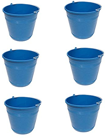 Pack de 6 Cubos de Goma, de Color Azul, de 33,2 x 27,8 cm, con Capacidad de 16 litros, con asa de Metal, para Distintas Funciones, Cubo Limpieza, cubeta agrícola
