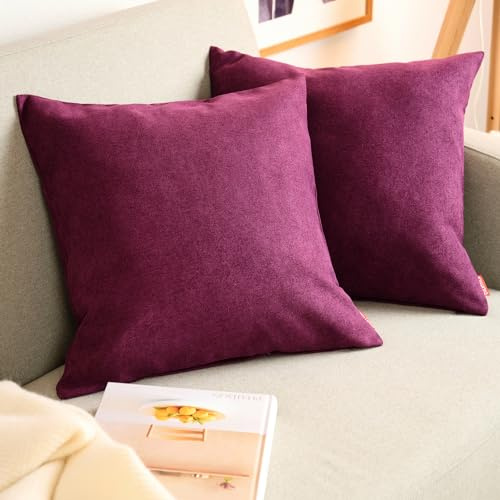 Blumtal 2er Set Kissenbezug 45x45 violett - kuschelige Chenille Kissenbezüge mit verstecktem Reißverschluss, Oekotex Zertifizierte Kissenhülle für Deko-Kissen Sofakissen Polster & Zierkissen
