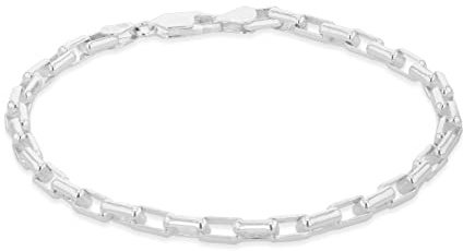 Tuscany Silver Unisex-Armband aus Sterlingsilber, 4 mm, rechteckig, Erbskette, 20 cm/8 Zoll