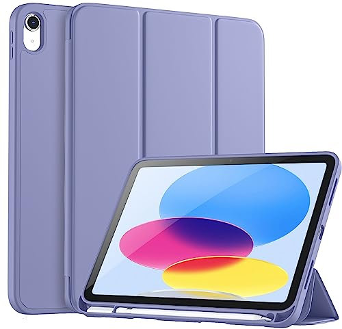 Vobafe Hülle Kompatibel mit iPad A16 11/10 Generation (Modell 2025/2022, 10,9/11 Zoll), Flexible TPU Rückseite, stoßfeste Schutzhülle mit stifthalter, Auto Schlafen/Wachen, Lavendel