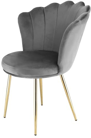 RayGar Genesis Flora accentstol med kronblad rygg fåtölj med gyllene kromfinish metallrör ben (grå)