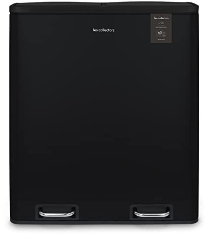 Les Collectors Poubelle de tri à pédale N°910 Capacité 60 L, 2 compartiments 30 L, Résistante, Cuisine, Seaux Amovibles, Recyclage, Tri sélectif, Fermeture Couvercle silencieuse, Noire