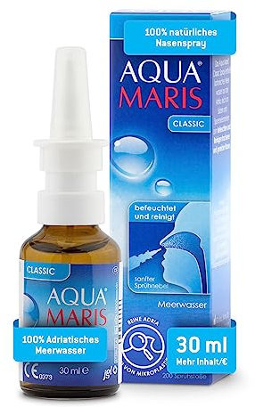 Aqua Maris Classic 30 ml, 100% natürlich, Meerwasser Nasenspray für trockene und gereizte Nase I Meersalz Nasendusche für den täglichen Gebrauch I Erwachsene und Kinder