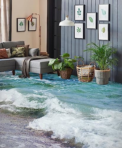 Selbstklebende Bodentapete 3D-Bodentapeten mit blauen Wellen, 350 x 245 cm Bodenfliesen Wandbilder Aufkleber Wasserdicht Selbstklebendes Vinyl Wallpaper, Epoxidharz