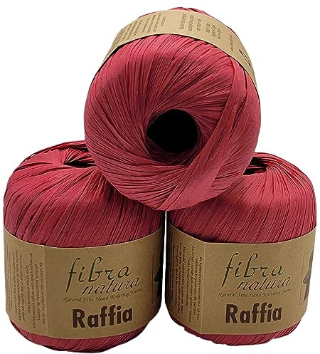 120 Gramm Fibra Natura Raffia Bast-Garn, 100% Viskose/Zellulose, Makramee Kordel Naturgarn einfarbig (bordeaux 116.-27)