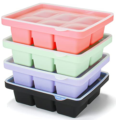 Ice Cube Tray, Easy-Release Silicone Large Ice Moulds with Removeable LidsPerfect for Chilled DrinksFreezer, Baby Food, Whiskey and Cocktail, LFGB Certified (4 Colors, Set of 4 (24 ice Cubes))