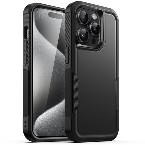 JETech Rugged Case for iPhone 15 Pro Max, Black | Dual-Layer Protection, Heavy-Duty Shockproof Design, Matte Finish