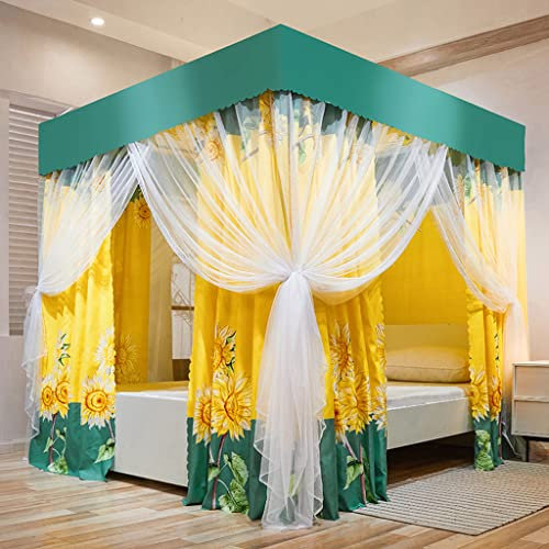 UNICOKA Niedliche Prinzessin, 4 Eckpfosten und Betthimmel, Vorhang, Baldachin für Mädchen, Jungen, Bett, Schlafzimmer, Kinderzimmer, als Bettdekoration in voller Größe (Gelb-Sonnenblume, & Betthimme
