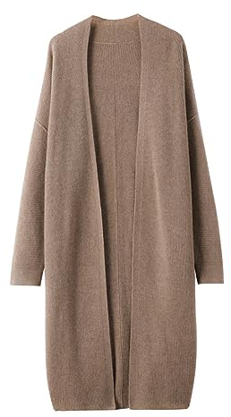 DISSA Gilet Cachemire Femme Col Châle Long Maxi,Marron,M