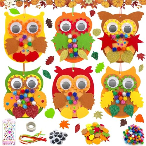 Zeaying 6 Stück Eulen-Filz-Bastelset, Filz Herbst Bastelset für Deko, Dekoratives Filz-Bastelset, Kreativsets und Bastelbedarf für Kinder, DIY-Eulen-Filz-Bastelset, Thanksgiving, Halloween Geschenk