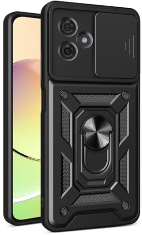 EASSGU Armor Funda para Motorola Moto g54 / Motorola Moto g54 Power (6.5 Inches), Carcasa Rígida para Teléfono Móvil con Soporte de Anillo de Silicona para PC con Base Magnética - Negro
