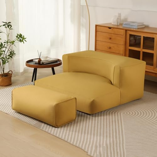 DTLEO Pouf a Sacco Fodera per Poltrona reclinabile Copridivano a Sacco a Forma di Mezza Luna (Senza Imbottitura) + Fodera per poggiapiedi Fodera per Sedia a Sacco,Giallo