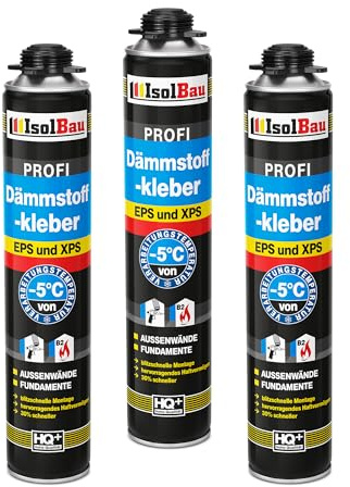 Isolbau B2 Dämmstoffkleber - 3 x 750 ml Perimeterkleber für EPS- & XPS-Platten - 1K PU-Klebeschaum für Fixieren & Befestigen