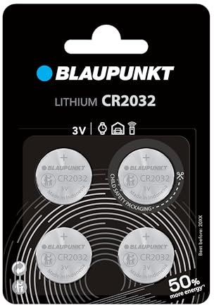 BLAUPUNKT CR2032 coin lithium batteries, 3V, pack of 4, best for AirTag, car keys, watches and heart rate monitors