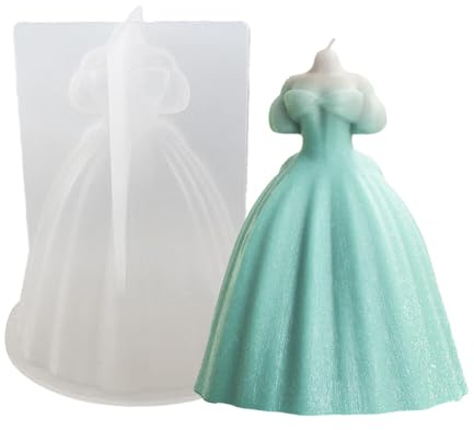 Elegante stampo con gonna da principessa, stampo in silicone per candele nuziali, candele di cera di soia Aruma con il nostro stampo per abito da principessa, stampo per topper per torte