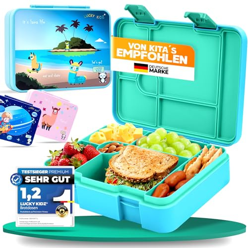 LUCKY KIDZ© Brotdose Kinder mit Fächern, Bento Box, Brotdose mit Fächern, Auslaufsicher & BPA frei, Lunchbox Kinder, Vesperbox, Jausenbox, Brotdosen, Lunch Box, Brotzeitbox, Frühstücksbox