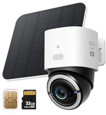 eufy Security 4G LTE Cam S330, 4K Cellular Solar Security Cameras Wireless Outdoor, Pan and Tilt, 4G and Wi-Fi Duo-Mode, AI Tracking, with SIM Card and 32GB SD Card, No WiFi, No Problem
