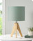EDISHINE Lámpara de Noche de Madera, Lámpara de Mesa Minimalista con Trípode, Casquillo E27, Pantalla de Lino Beige Vintage para Oficina, Sala de Estar, Dormitorio, Rincón