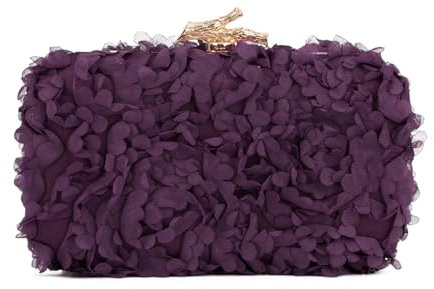 Syrads Blume Handtasche Clutch Abendtasche Blumen Geldbörsen mit Kette für Hochzeit,Tiefes Lila