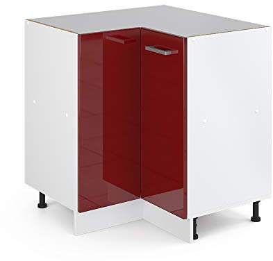 Vicco Eckunterschrank R-Line, Rot Hochglanz, 75.6 cm, AP Eiche, zur freien Kombination innerhalb modularer Küchensysteme