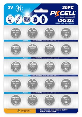 PKCELL CR2032 Batteries 20-Pack High Capacity 2032 Battery CR2032 Lithium 3V Coin Battery, Compatible with Key Fob, Tea Light,Scales, Candles and More