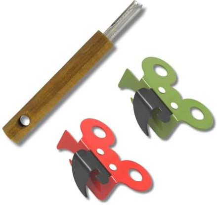Fackelmann 9943550 Duo Dosenöffner und Laschenzieher, Dosenöffner, Schmetterlingsdosenöffner, Dosenöffner, Zuglaschenzieher, Edelstahl, Holz, Rot, Grün, Braun, 16,7 x 2 x 2 cm