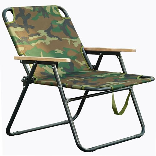 T-ZBDZ Campingstuhl Faltbar Klappstuhl Faltstuhl Camping, Klappbare Campingstühle mit Armlehnen, Tragbarer Camping Stuhl Gartenstuhl Anglerstuhl, für Picknick Angeln Strand Garten - Tarnfarbe
