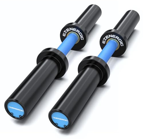 E.T.ENERGIC Olympic Dumbbell Handles Pair – 20 Loadable Dumbbell Bar with Rotating Sleeves, 28mm Knurled Grip, Solid Steel Construction, Compatible with 2-Inch Weight Plates – Adjustable Strength Training Equipment for Home Gym Workouts,Blue&Black