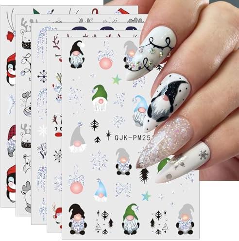 JMEOWIO Nagelsticker Weihnachten 10 Blatt Nail Art Sticker Selbstklebend Nagelaufkleber Schneeflocke Weihnachten Feiertage Urlaub süß Dekoration Nageldesign Zubehör