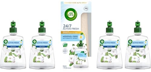 Air Wick Aerosol-Free Automatic Air Freshener Spray | 24x7 Active Fresh Odour Neutraliser | Gadget & 5 Refills, Fresh Cotton