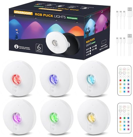 Led Vitrinenbeleuchtung kabellos,USB Aufladbar LED Spots Akku mit Fernbedienung,Küchenunterbauleuchte Nachtlicht mit Bewegungsmelder,Dimmbar Indirekte Beleuchtung mit Timer Schrank (6, 13Color-white)