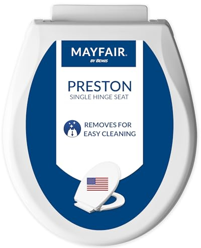 Mayfair Preston Easy to Clean Single Hinge Toilet Seat, Modern Slow Close Plastic Toilet Seat, Made in USA, Round, White