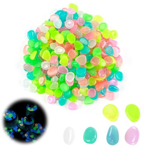300 Piezas de Piedras Luminosas Coloridas, Guijarros brillantes, Guijarros Fluorescentes Incandescentes, Ciottoli fosforescentes en Resina, Adecuado para la decoración Jardín, Acuario y Senderos
