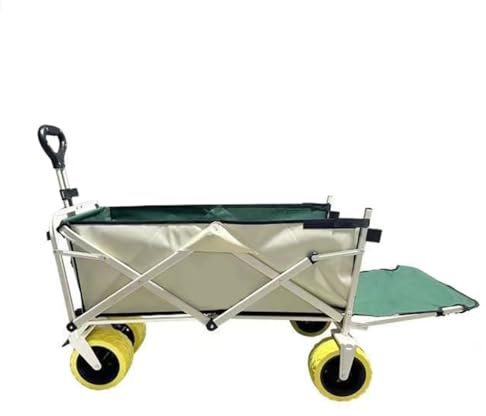 Strandwagen Klappbar Mit Rädern, Bollerwagen Faltbar Strand Gartenwagen Rollsitz Mit Abklappbarer Heckklappe, 150L Transportkarre Camping Handwagen Klappbar Für Gartenarbeit(/Green)