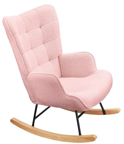 Liuyoyo Schaukelstuhl, Schaukelstuhl mit hoher Rückenlehne, bequemer Sessel mit gepolsterter Sitzfläche, weicher Seitenstuhl für Schlafzimmer, Büro, Lesestuhl, moderne Schaukelakzentstühle (Rosa)