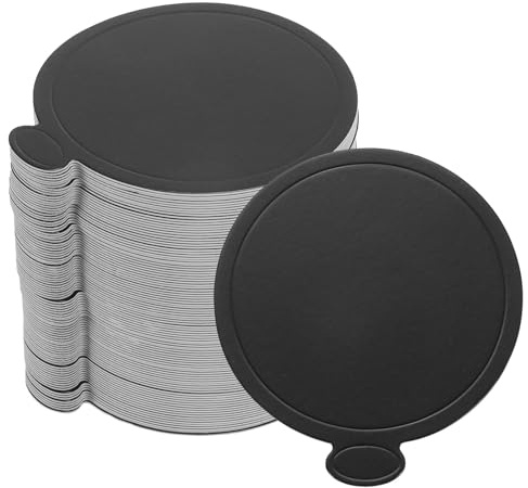 sourcing map 200pcs Mini Cake Boards, Mousse Cake Cardboards Round Cake Bases Plates Cupcake Dessert Displays Base Tray for Cupcakes, Cakes, Pastries, Dessert Base - Grease Proof (Black)
