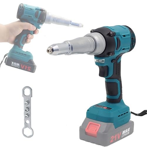 Akku Nietzange - Bürstenlose Automatischer Elektrische Nietpistole für Makita 21V mit LED Licht, 20,000N Nietenzange Tragbares Popnietenzange für 3,2–4,8 mm Blindnieten (ohne Akku)