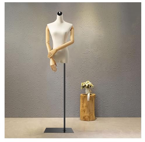 JIAYING Schaufensterpuppe Schneiderpuppe Damenbüste Weiblich Höhe Verstellbar Abnehmbar Schneiderbüste Mit Imitation Wood Grain Arm for Bekleidung Display(Black,A)