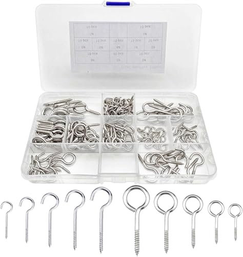 150 Pièces Crochets à Visser - 2 Styles De Piton Pour Plafond Et Mural, 10 Tailles Pour Accrocher Divers Objets De Décoration