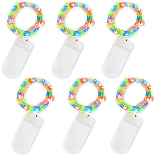 Jsdoin Guirlande Lumineuse à Piles, Lot de 6 Pièce Fée Chaîne Lumières 2m 20 LEDs Guirlande en Cuivre Étanche pour Décoration Anniversaire, Fête, Mariage, Noël, Pelouse (Multicolore)